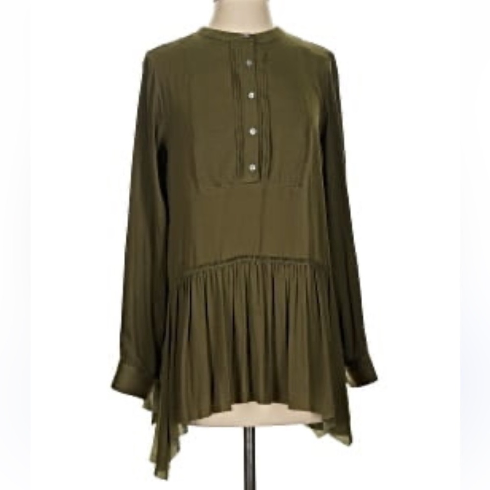 Banana Republic Heritage Silk Sage Green Ruffle Peplum Layers Tunic whimsigoth M